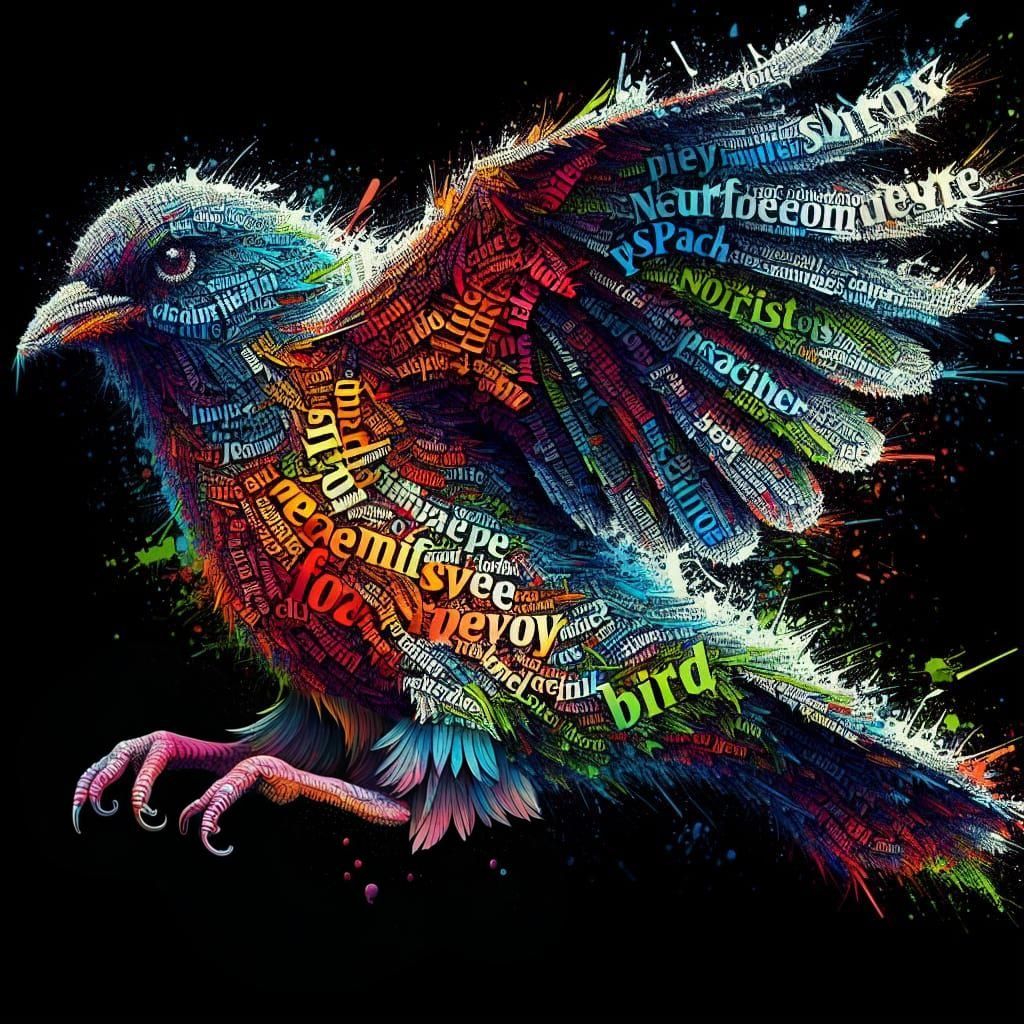 Colorful Bird Word Cloud in Graffiti Art Style