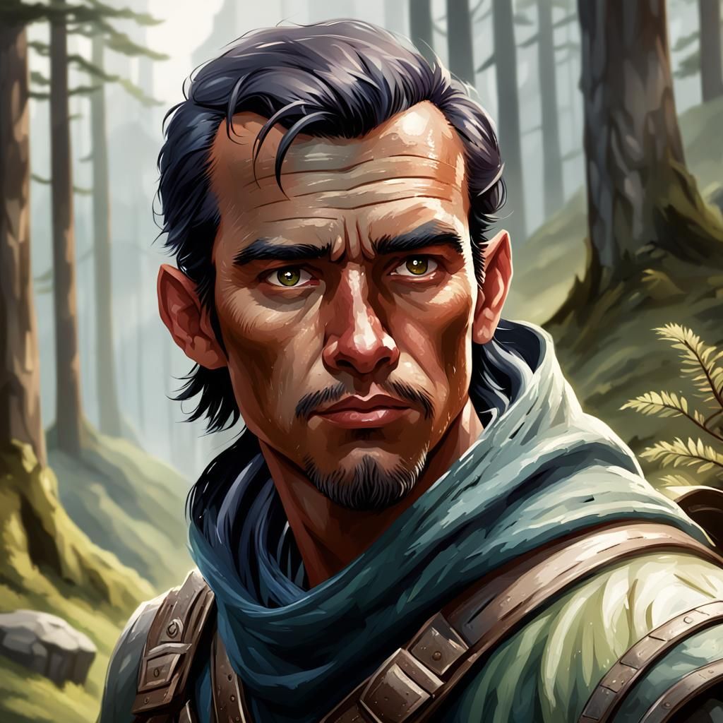 Fantasy Royal Scout Portrait Overlooking Forested Valley