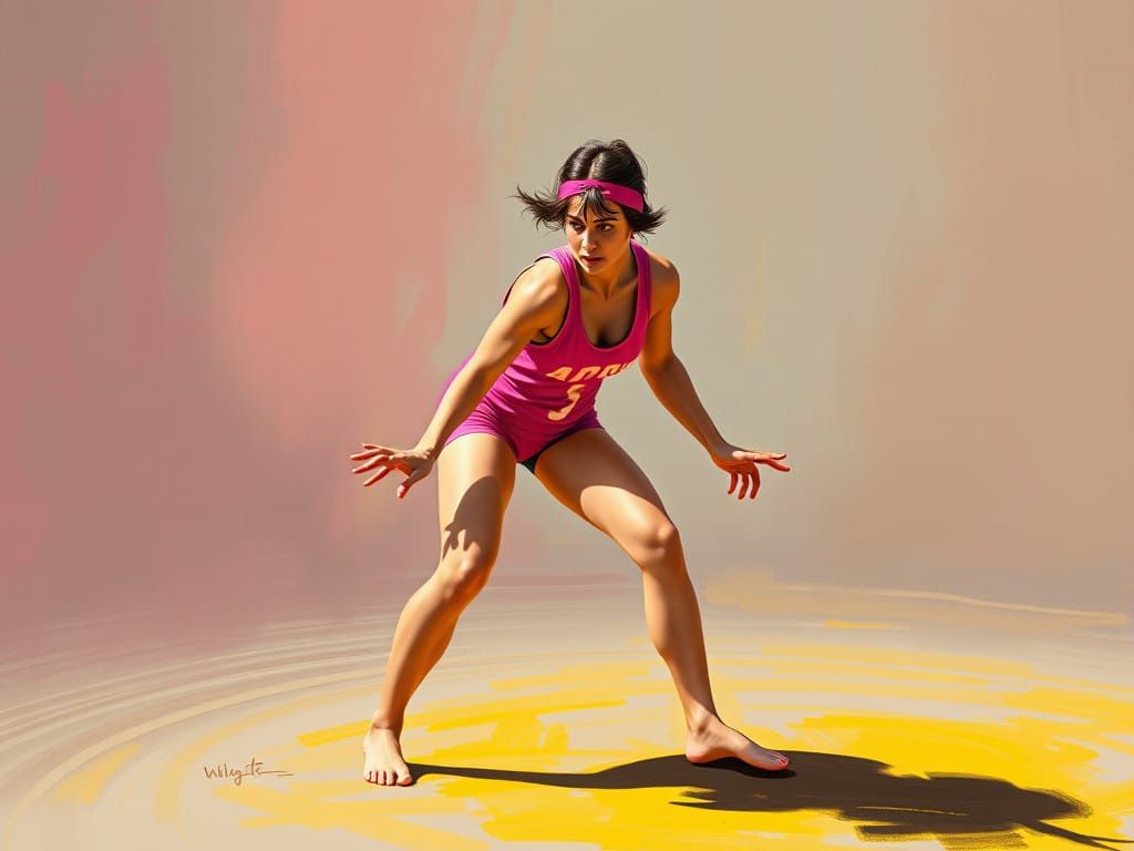 Vibrant Female Wrestler in Abstract Art