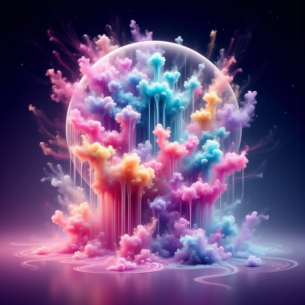 Ethereal Sphere of Cotton Candy in Starry Sky