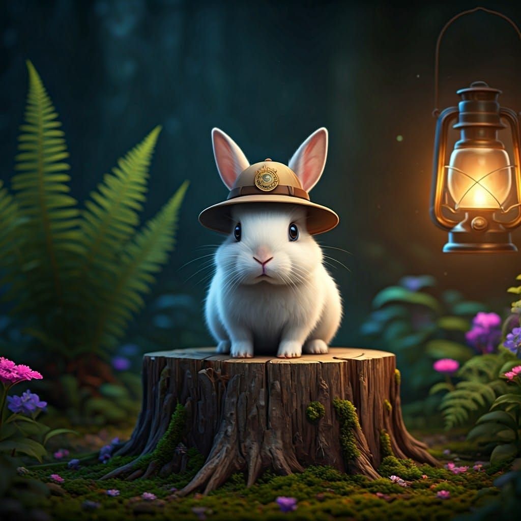 Cuddly Bunny Explorer in Vibrant Forest