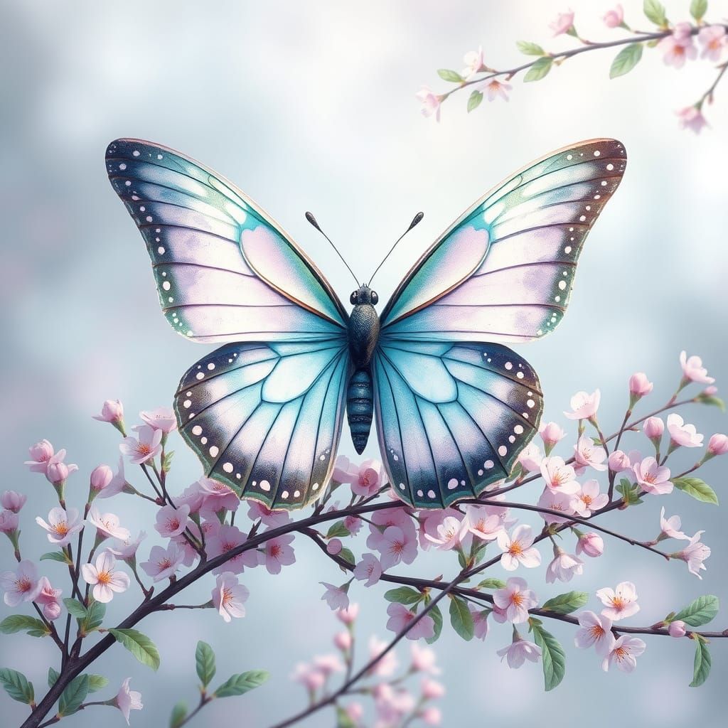 Graceful Butterfly Among Delicate Flowers in Ethereal Style
