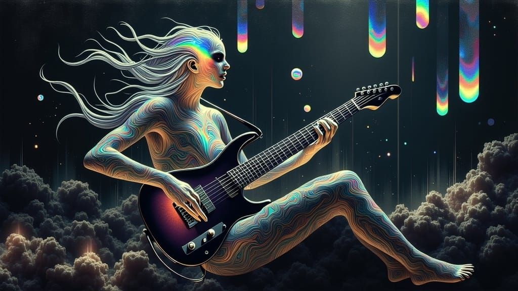 Ethereal Bioluminescent Musician in Space