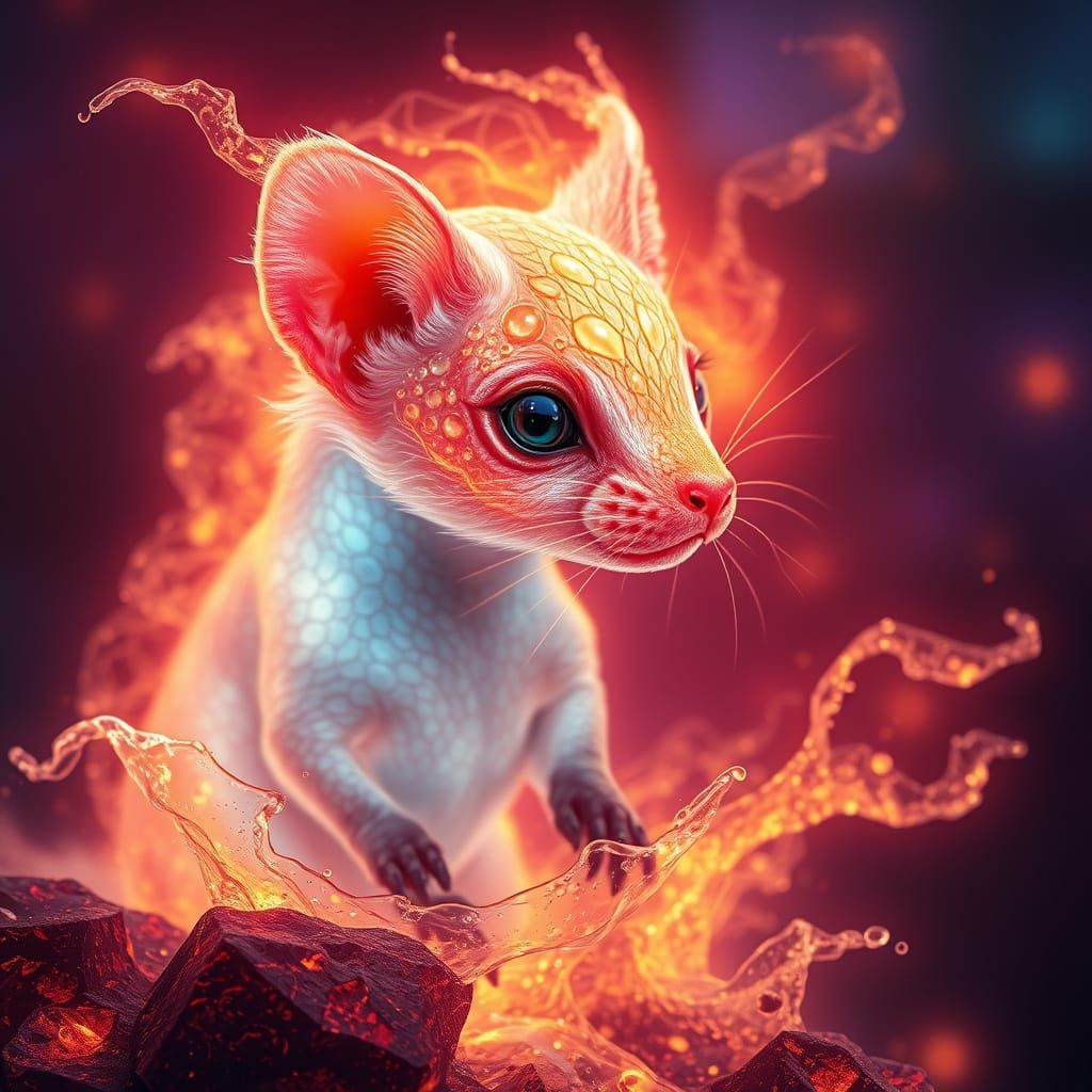 Spectral Ferret Fox Dragon Radiates Heavenly Aura in Biolumi...