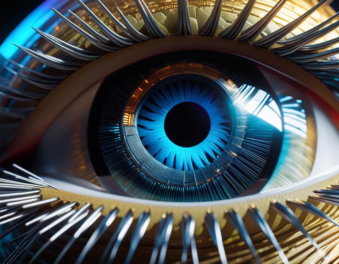 Cyborg Eye Macro in Hyperrealistic Digital Art Style