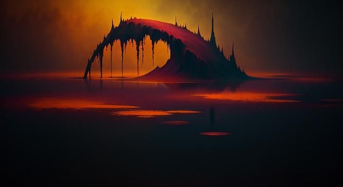 Surreal Blood Lake in Beksiński Style