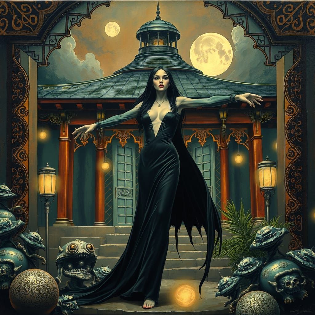 Morticia Addams in Mystical Japanese Temple