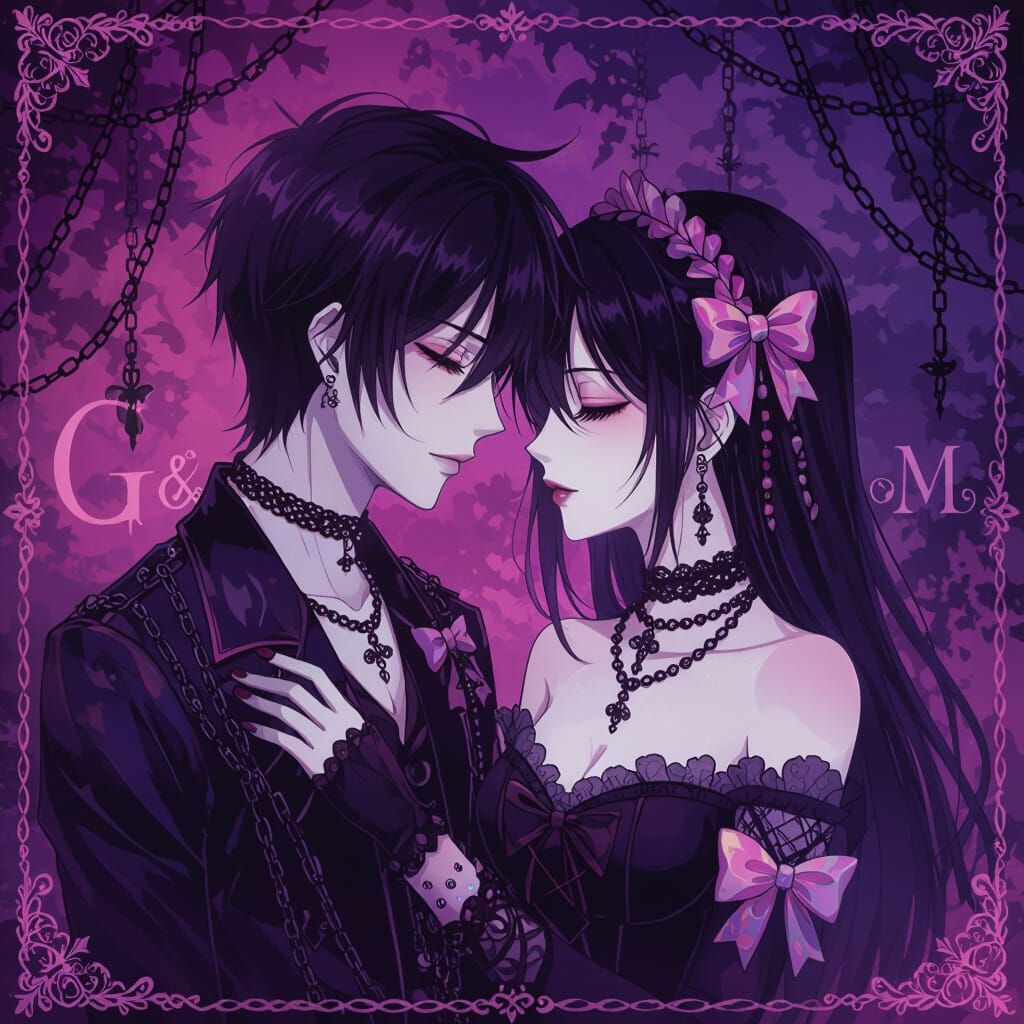 Gothic Romance Anime Couple Banner with Soft Shadows