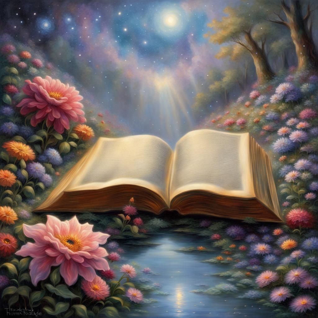 Galaxy Book with Colorful Flowers