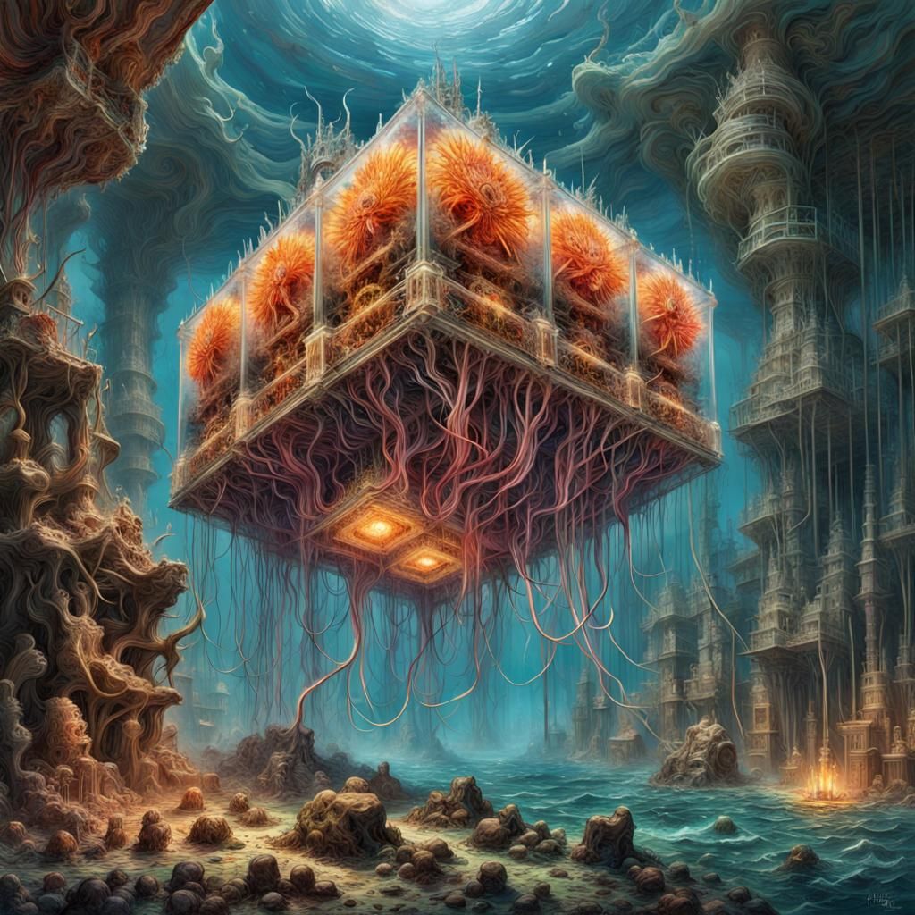 Surreal Jelly Cube Power Station in Ocean Trench