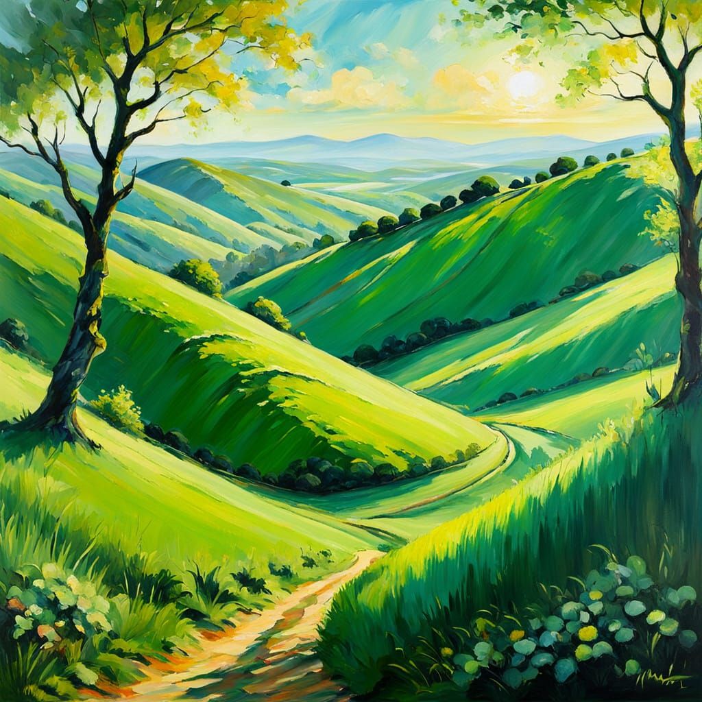 Serene Impressionist Landscape in Lush Green
