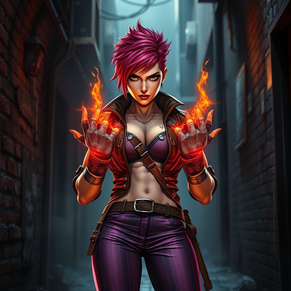 spiky bright fire red hair