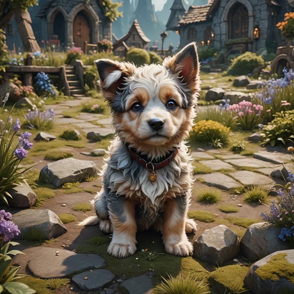 Cute German Shepherd Puppy: Detailed Matte Painting