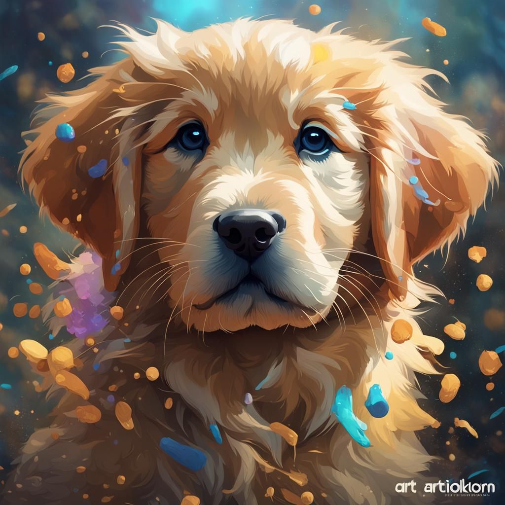 Adorable Golden Retriever Puppy Portrait in Hyperdetailed St...