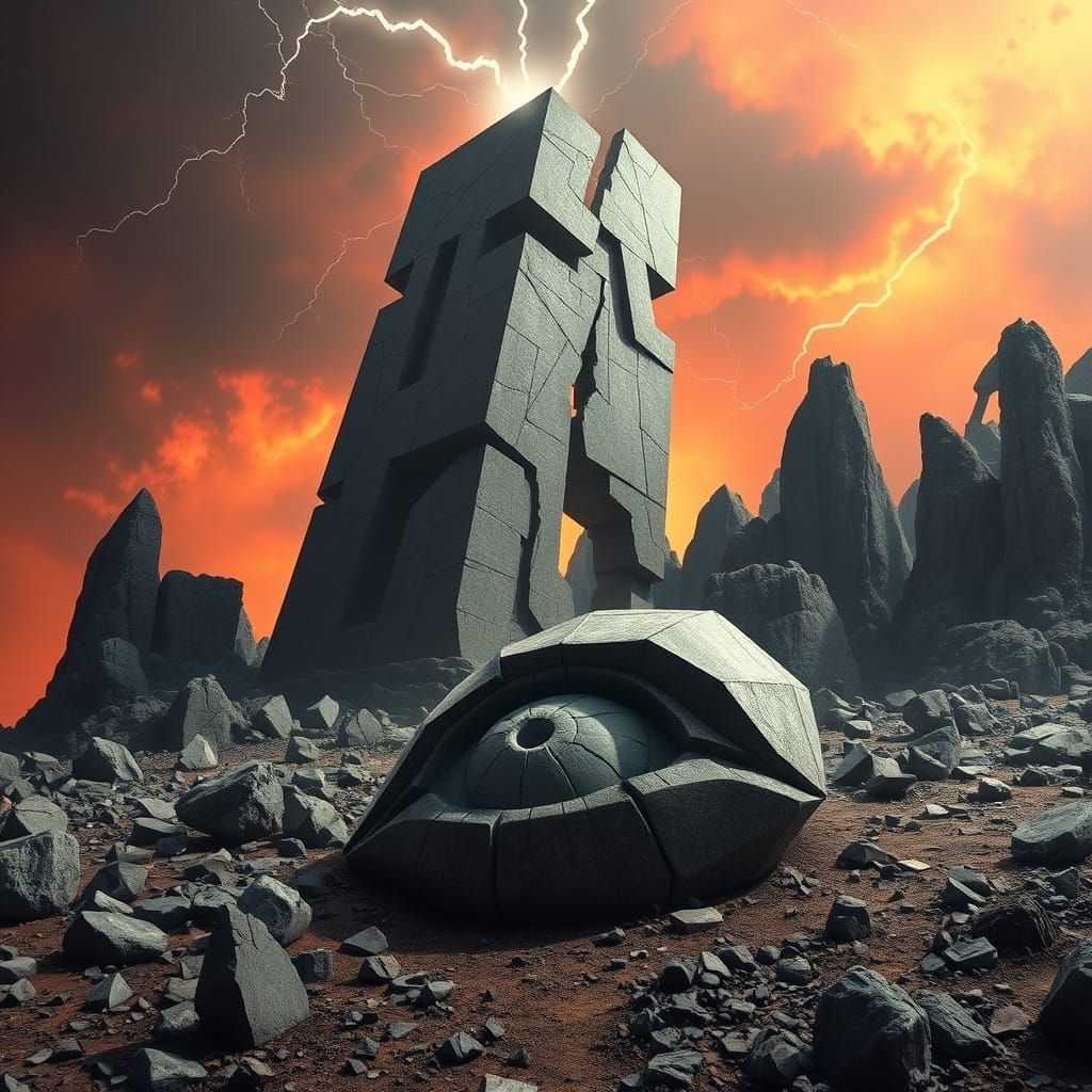 Cracked Monolith of Sauron's Tower in Ruins
