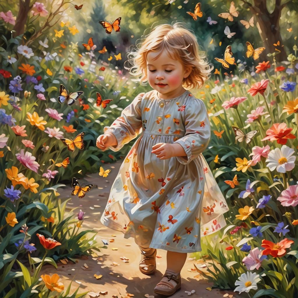 Toddler in Garden: An Impressionist Painting