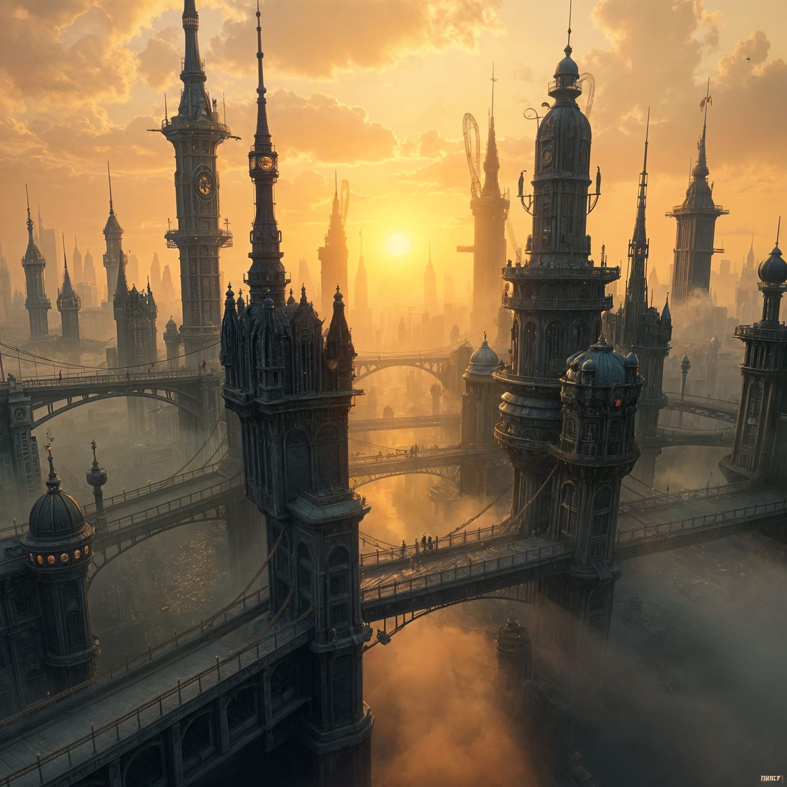 Cyberpunk Cityscape in Golden Light