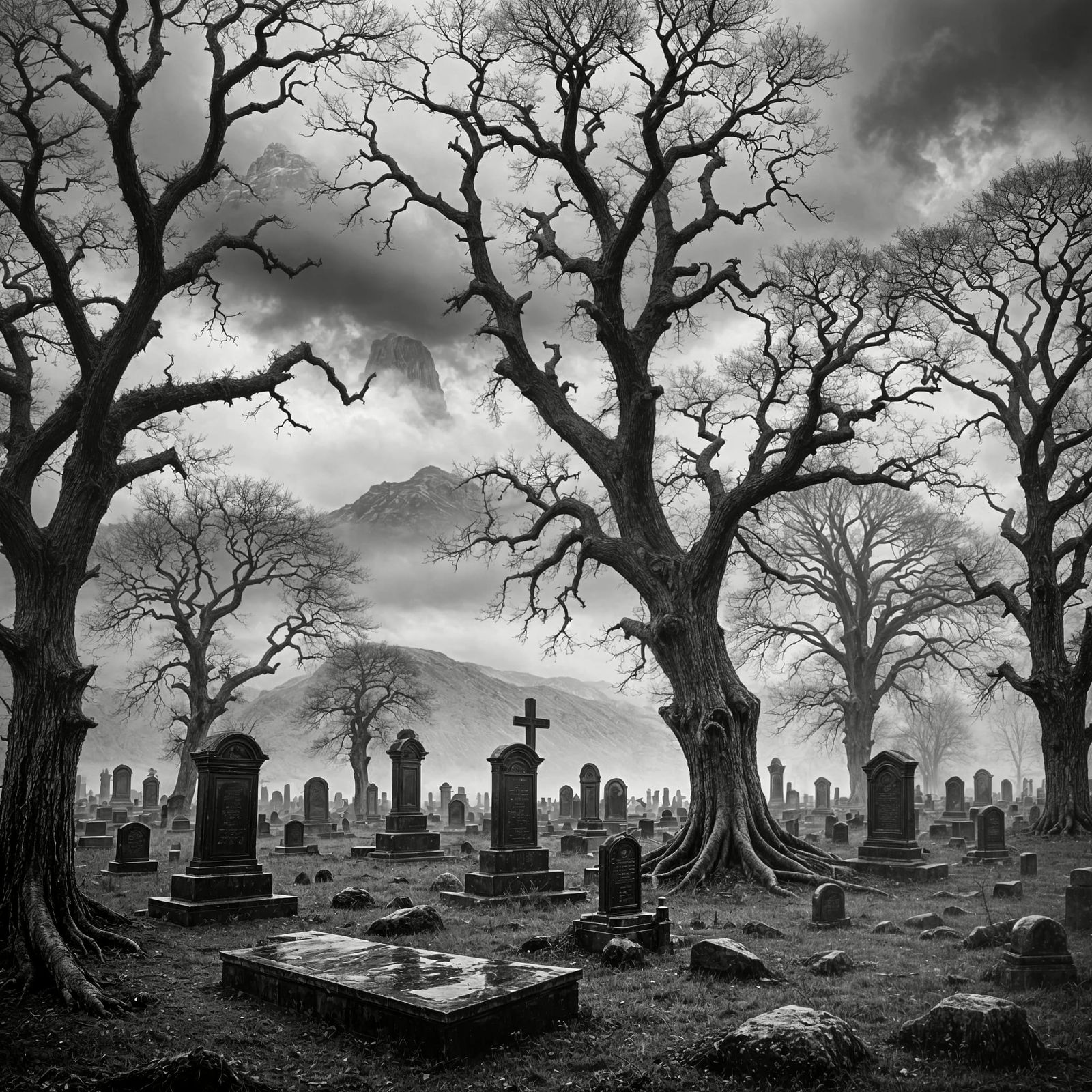 Haunted Graveyard in Stormy Moor: 1900s Double Exposure