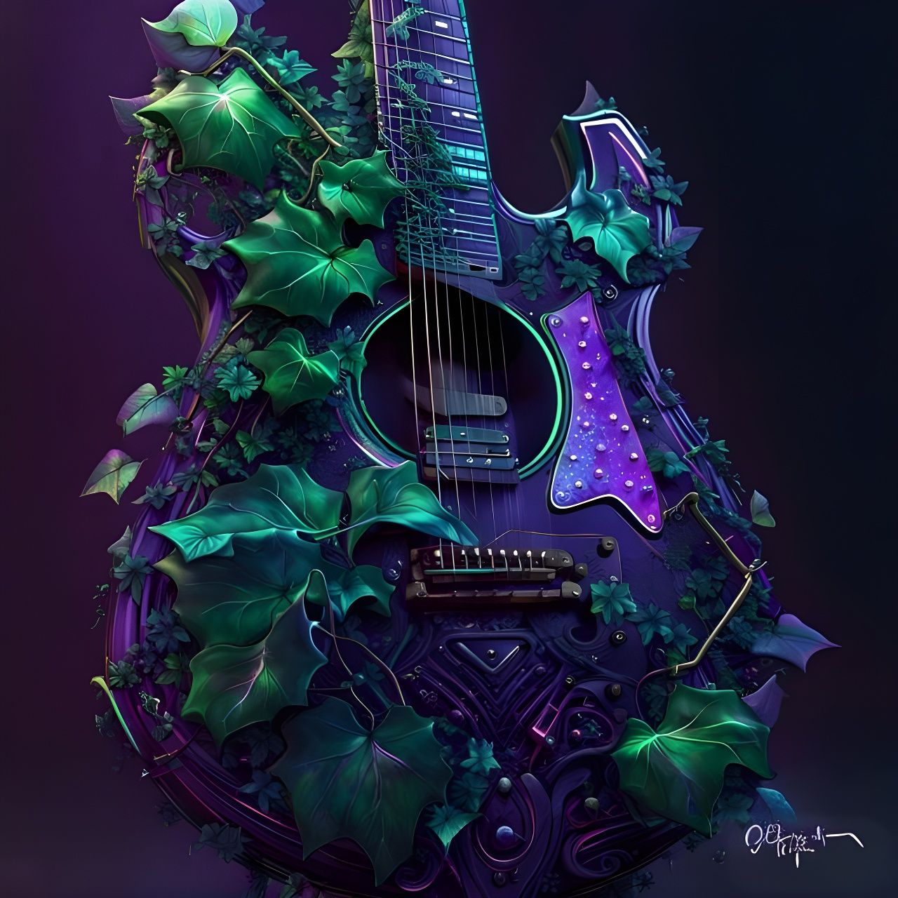 Iridescent Biopunk Guitar Engulfed in Ivy