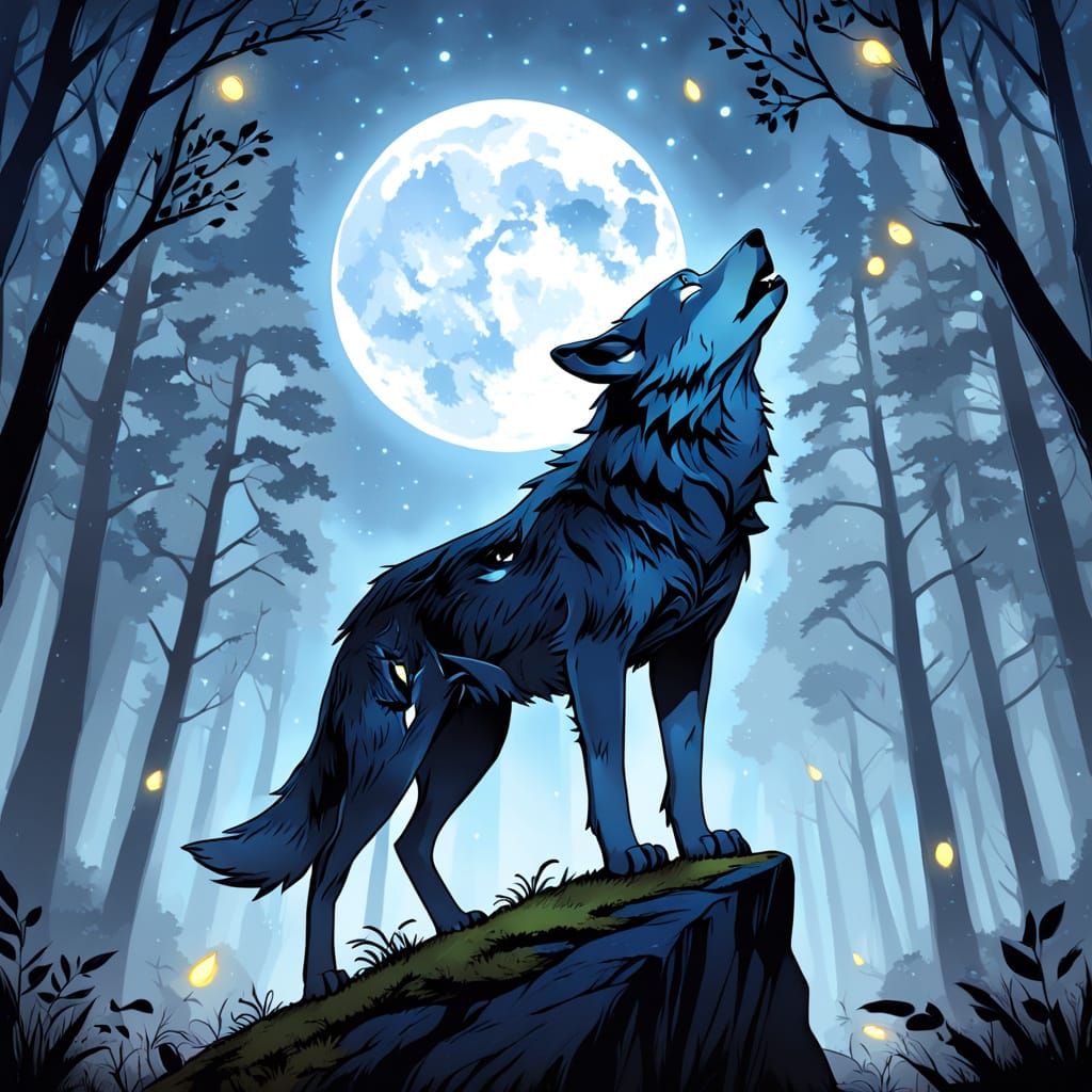 Moonlit Figure in Forest Clearing Illustration