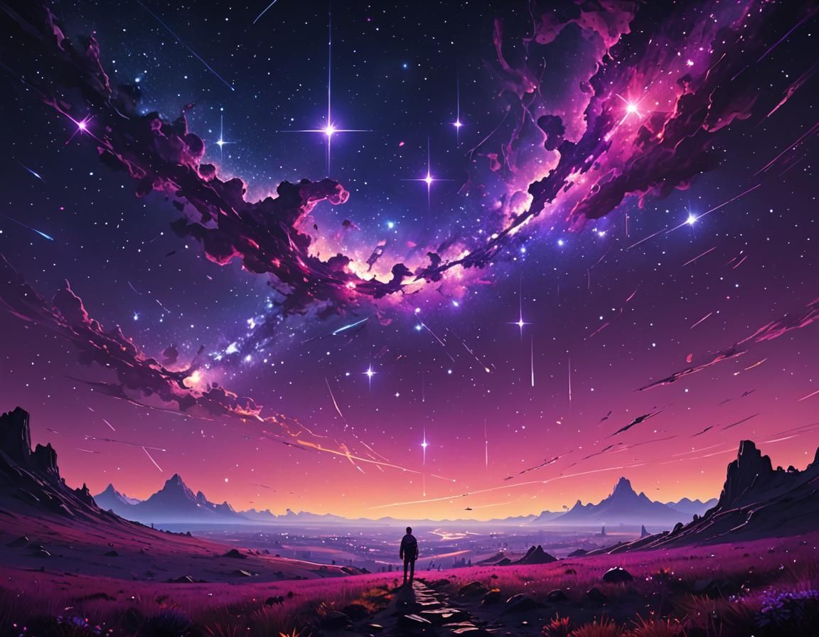 Surreal Purple Galaxy with Neon Stars