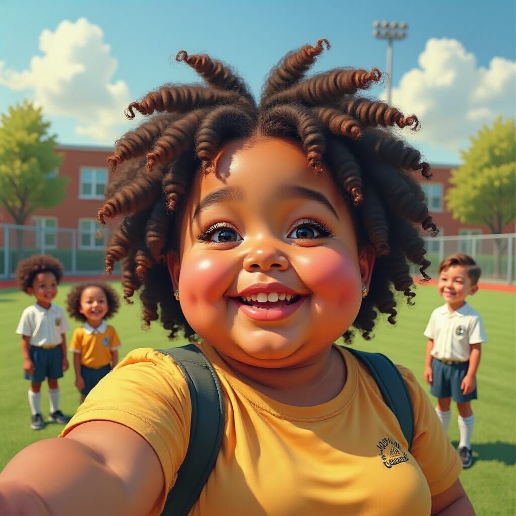 Joyful Girl's School Selfie with Classmates and Teacher