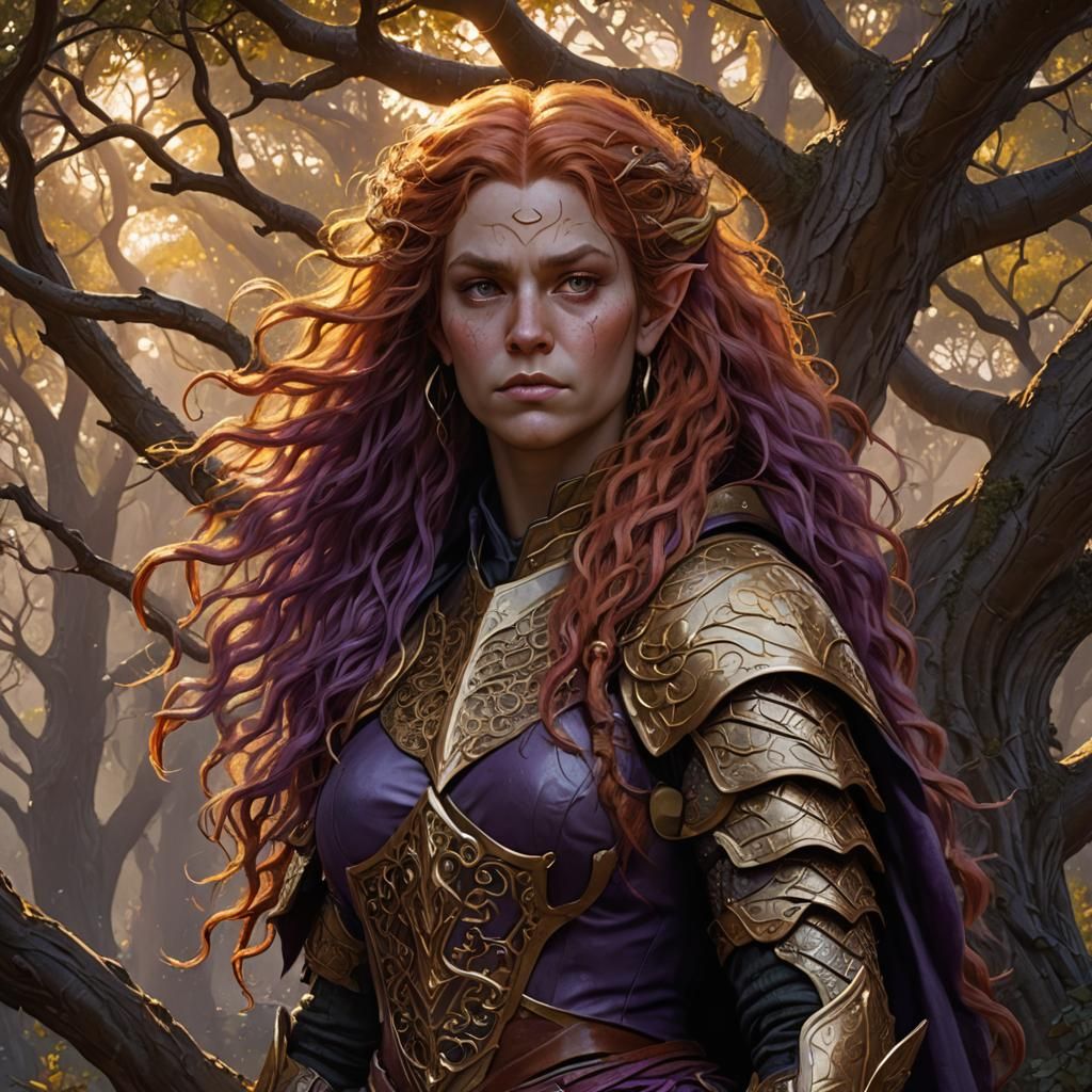 Fantasy Elf with Red Hair in Dark Fantasy Style