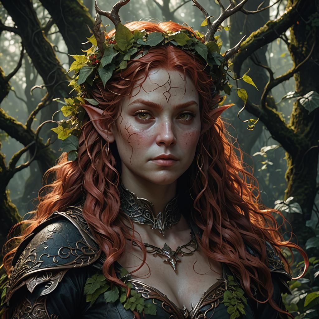 Obese Elf Portrait in Dark Fantasy Art Nouveau Style