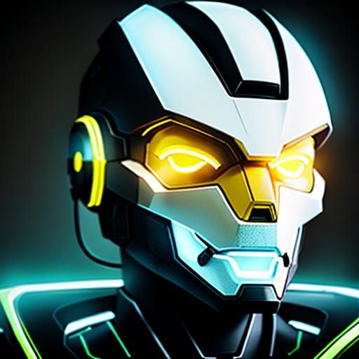 Giant Robot Head in Intense Neon Light