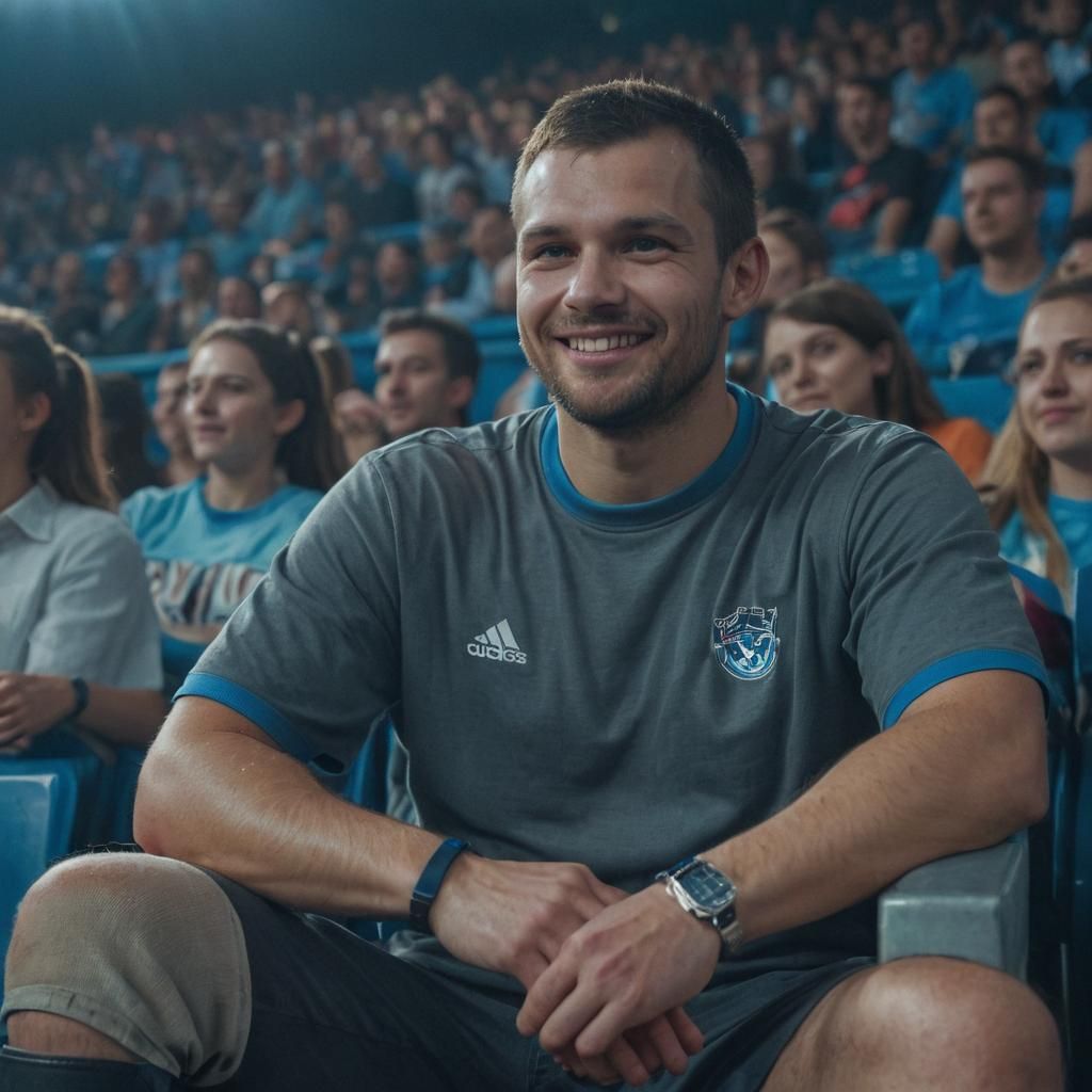 Slavic Man in Stadium, Hyper-Realistic Digital Art