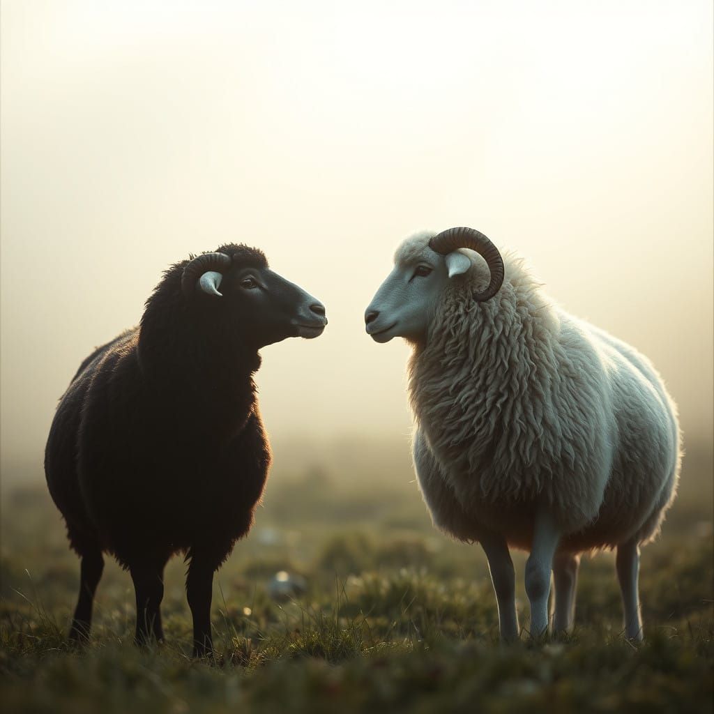 Telepathic Bond between Mysterious Sheep in a Serene Meadow
