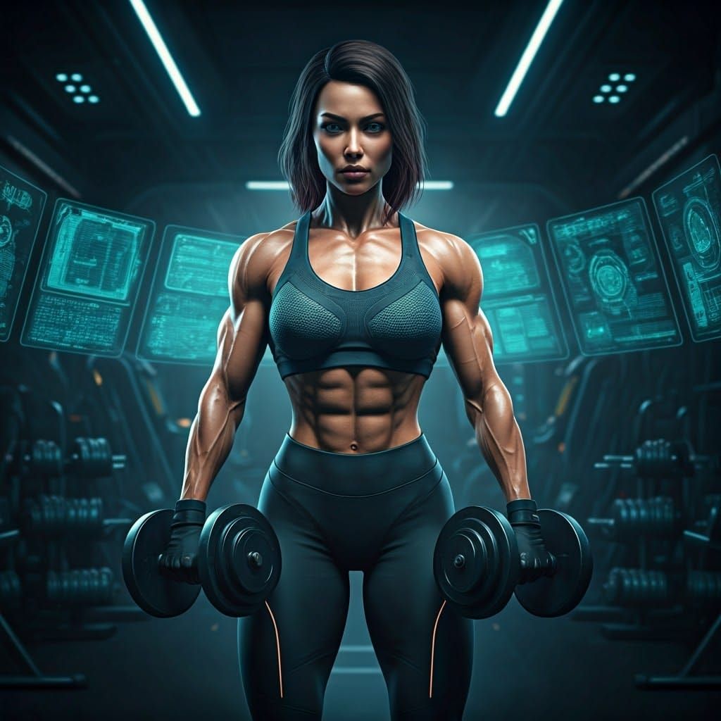 Futuristic Humanoid Gym-Goer: Cinematic Film Still