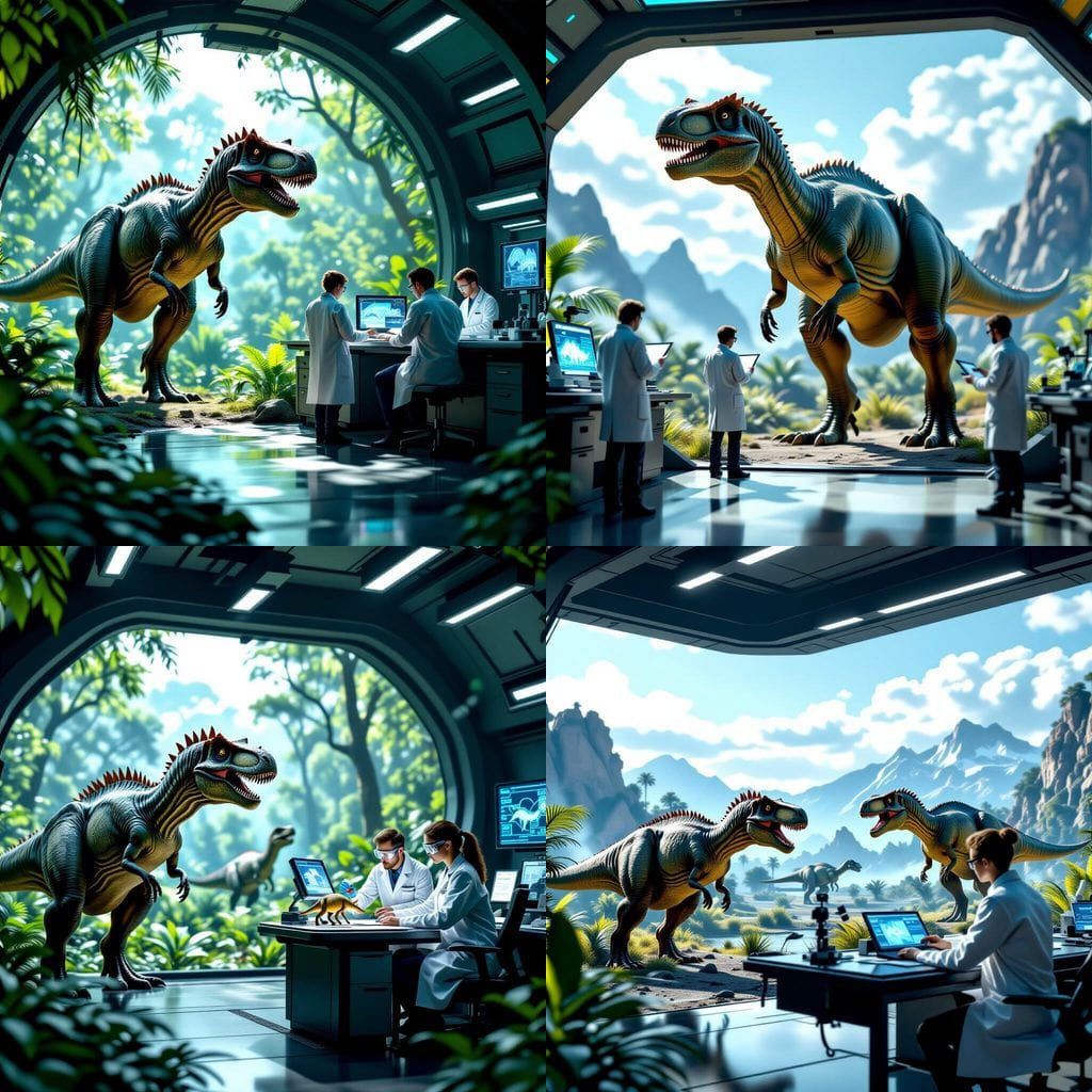 Dinosaurs and Scientists in Realistic 3D Lab