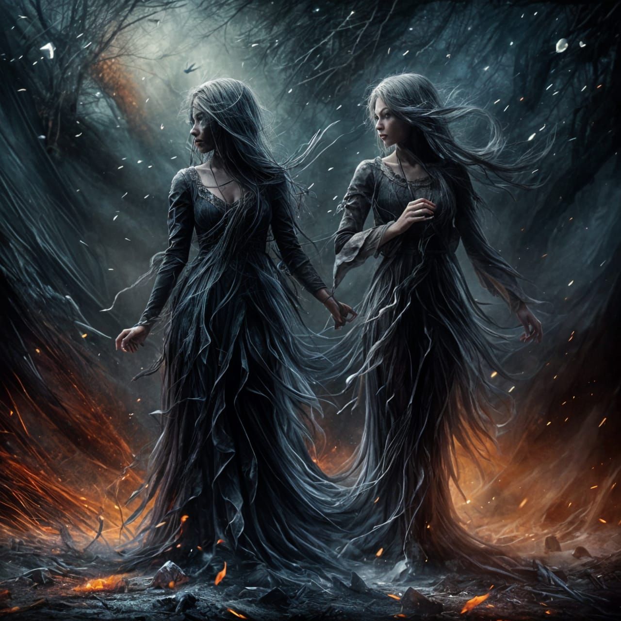 Two Shadow Figures With White Eyes