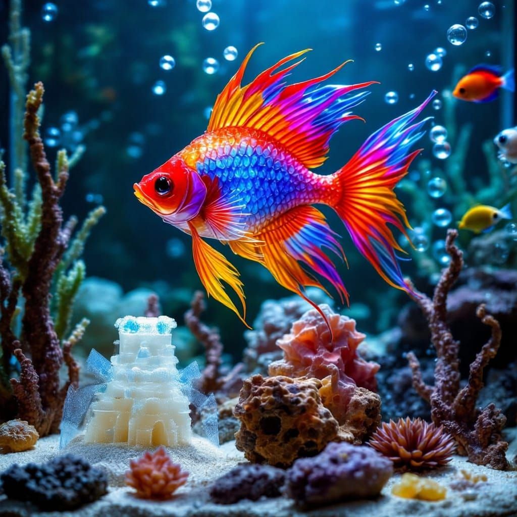 Siamese Fighting Fish Sculpture of Sea Glass Crystals