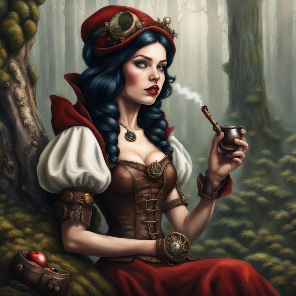 Steampunk Snow White Smoking a Pipe