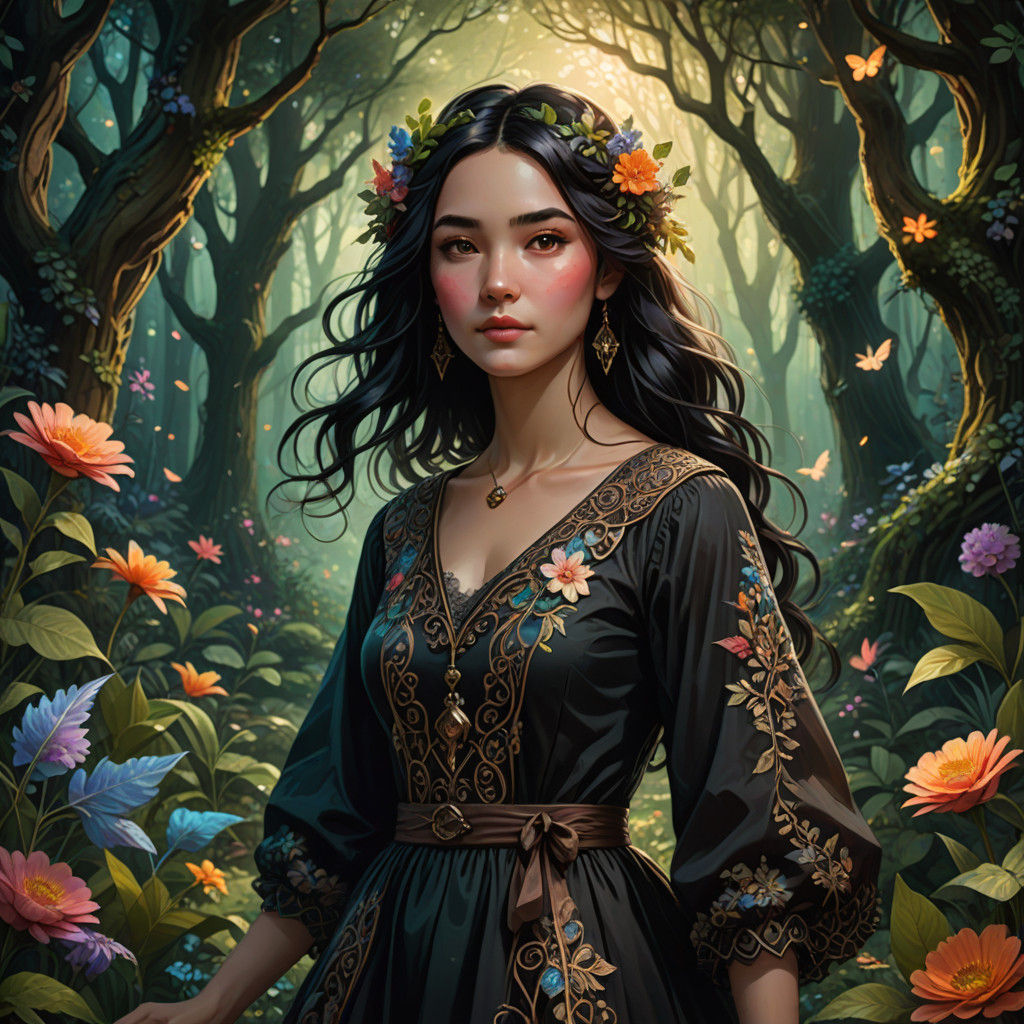 Young Woman in Whimsical Cottagecore Fantasy Portrait
