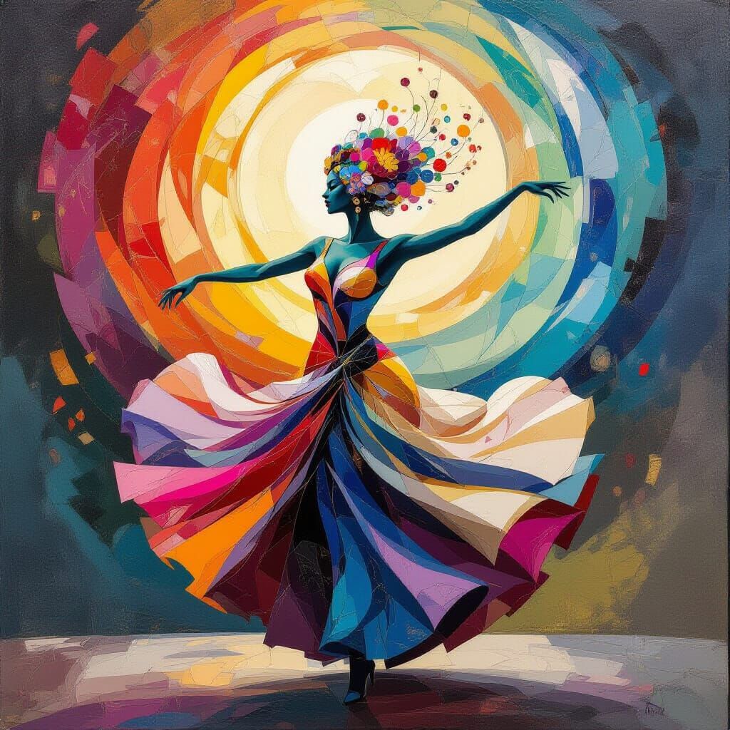 Ethereal Humanoid Flower Embodies Cosmic Dance as Abstract A...