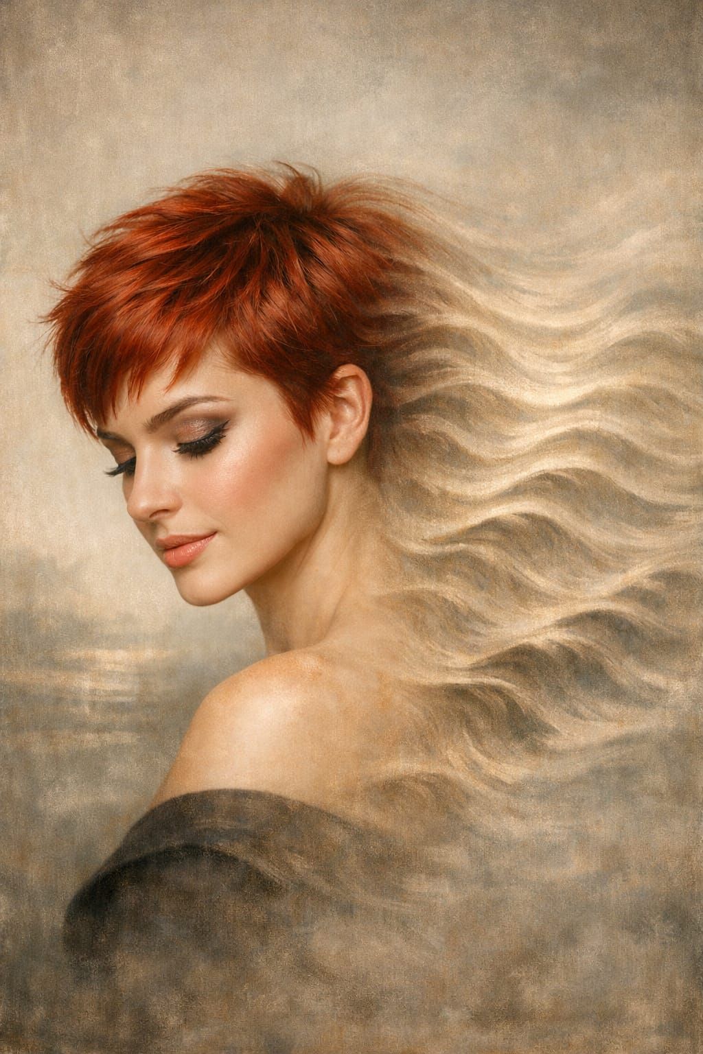 Photorealistic Portrait of Woman with Wavy Hair