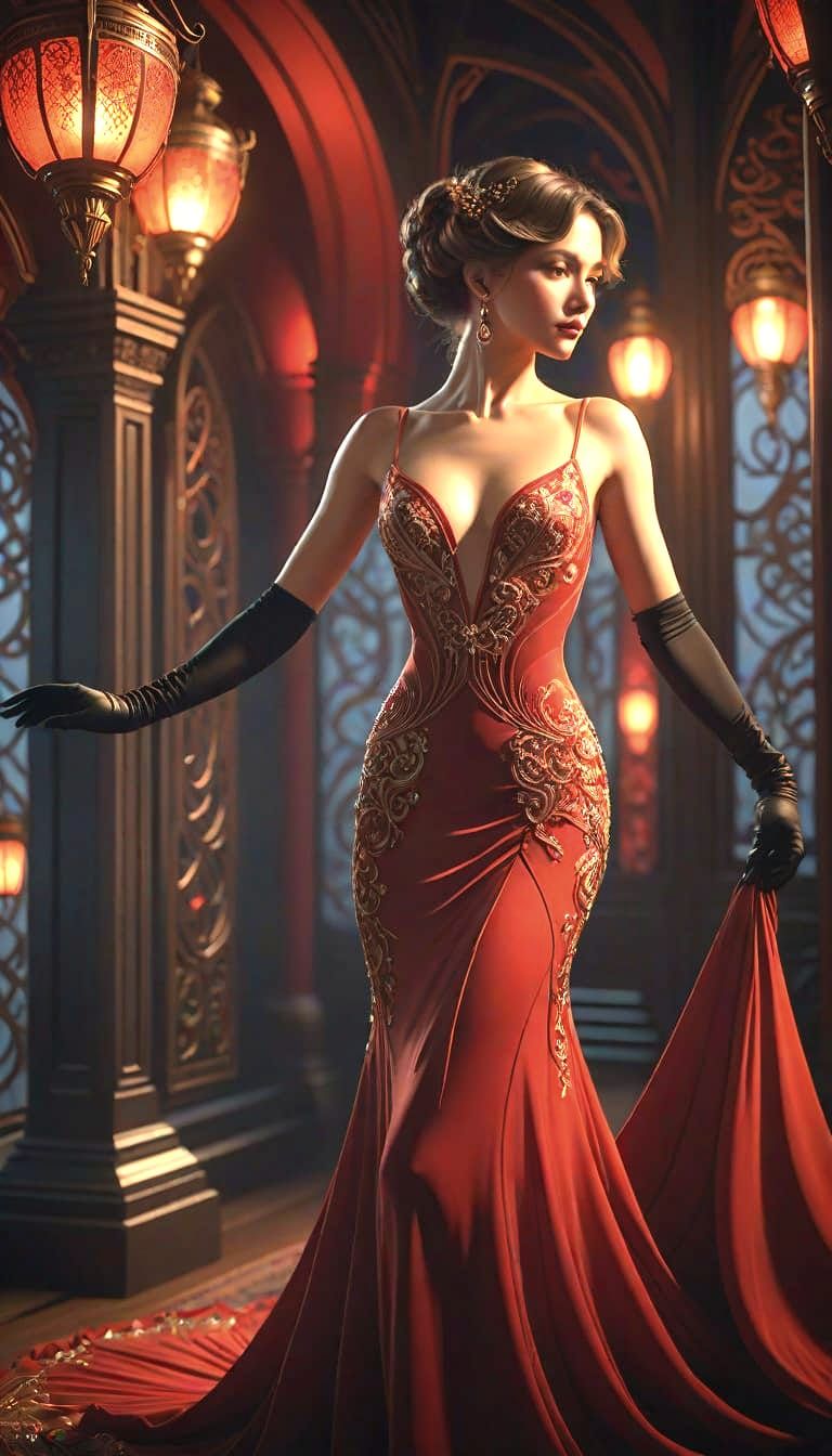 Elegant Dark Fantasy Goddess in Red and Black