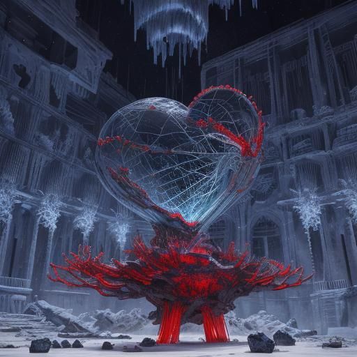 Hyperrealistic Blueberry Heart Fusion on Icy Moon