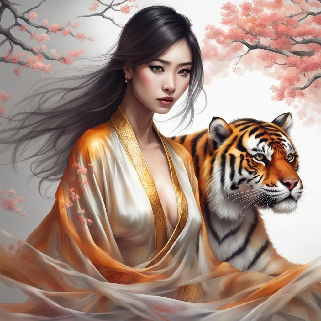 Tiger Transformation into Beautiful Asian Woman