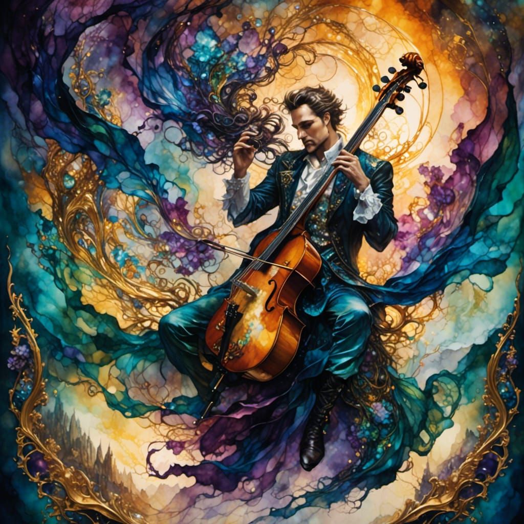 Fantasy Rock Band in Alcohol Ink Style