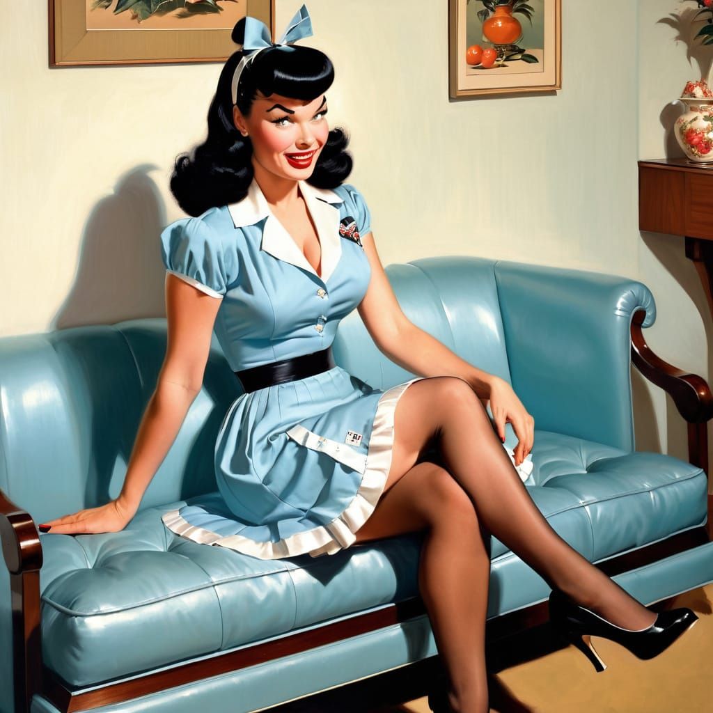 Retro Pin-Up Illustration of 1950s Housewife