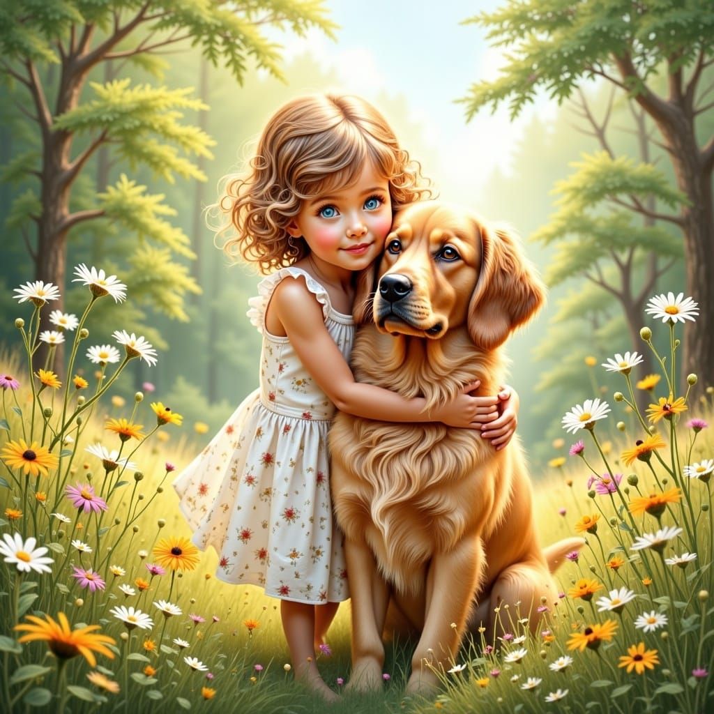 Joyful Summer Moment in Whimsical Watercolor Style