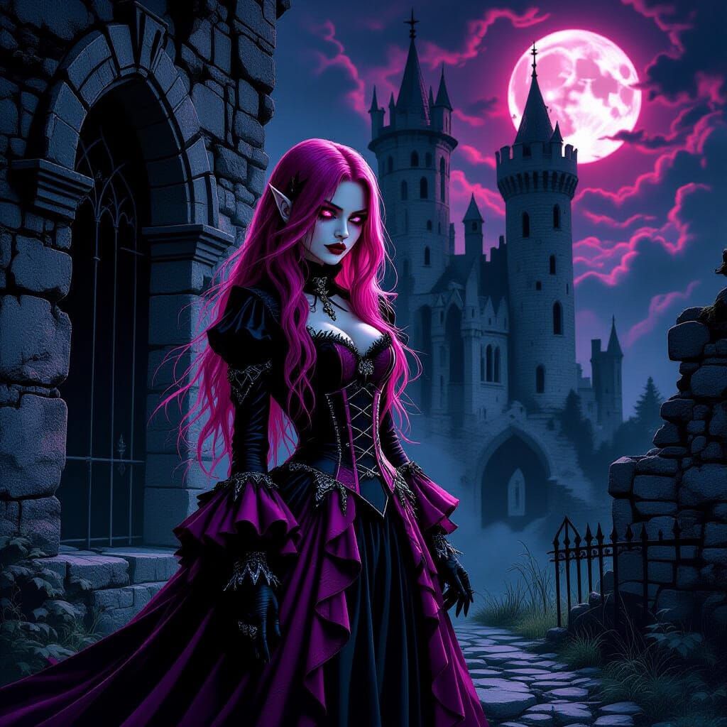Gothic Emo Vampire Girl in Pink and Black Costume