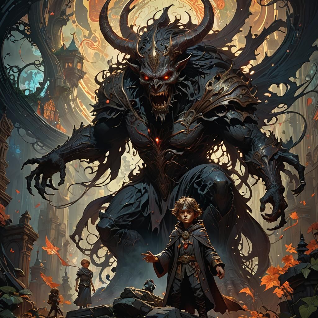 Demonic Figure in Dark Fairy Tale Setting