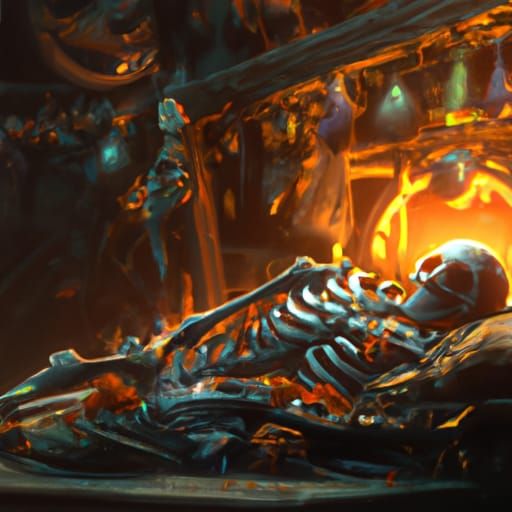 Charred Skeleton in Ashes: Dark Fantasy Concept Art
