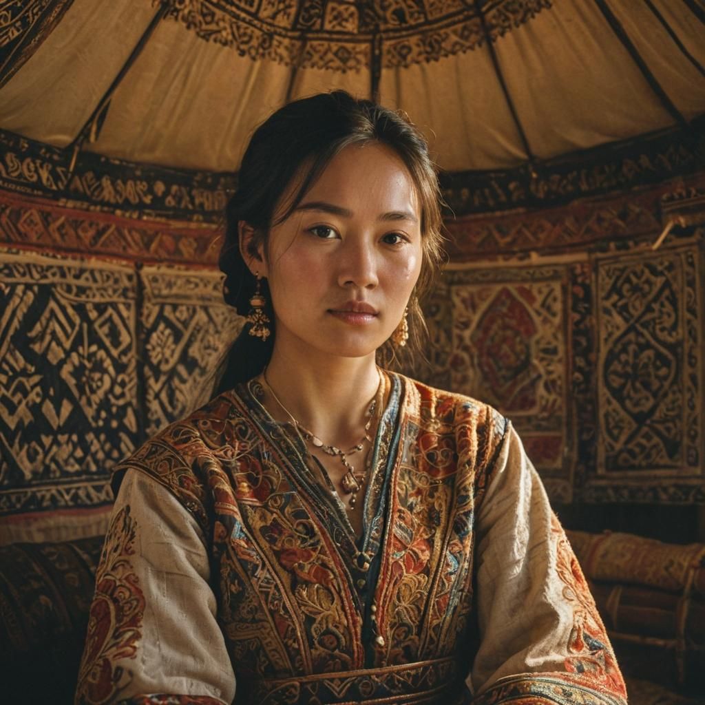 Kazakh Woman Portrait in Impressionist Style