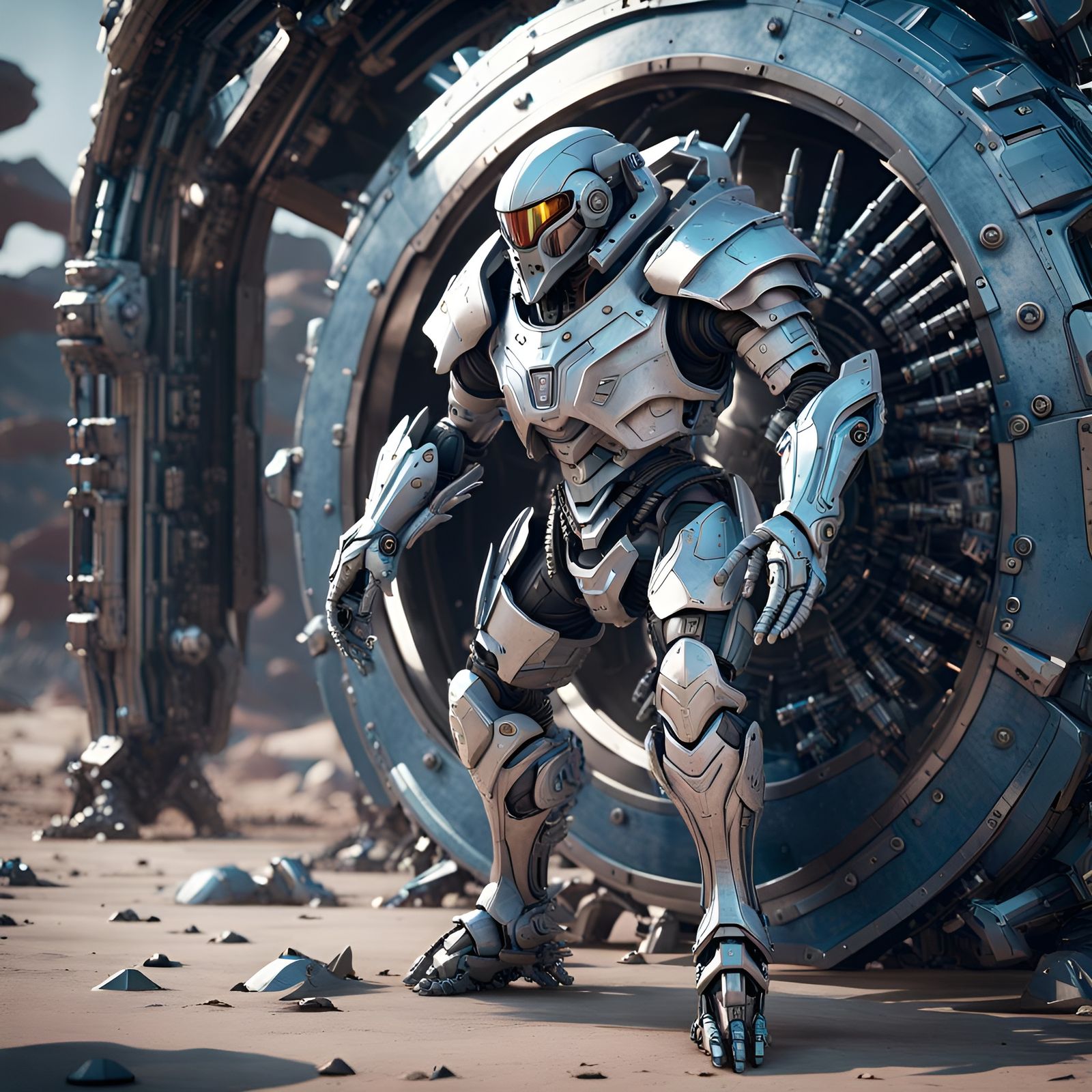 Futuristic Silver Knight with Cyberpunk Armor